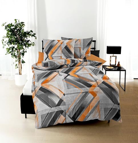 JACK by Kaeppel Fein Biber Bettwäsche 2tlg. Elevate Orange Anthrazit Silber Streifen Grafik Abstrakt, Größe:135x200cm Bettwäsche