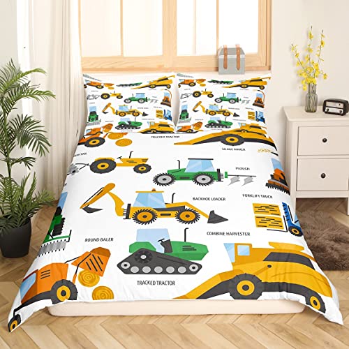 Cartoon Design, für Schaufel, Bettwäsche, 140 x 200, für Kinder,, Traktor, Raupen, Bettwäsche, für Fahrzeuge,, Auto, mit 1 Kissenbezug