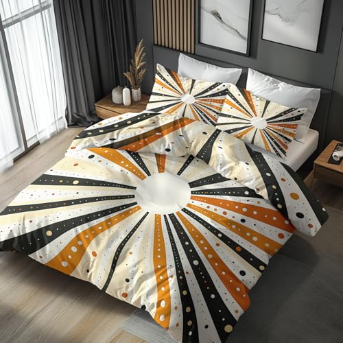 Generisch Boho Bettwäsche 200x200 Bügelfreie - Sonne Punkte Gestreift Muster, Renforce Wendebettwäsche Bettbezug 3-teilig Set Cozy Mikrofaser Mit Reißverschluss, 2 Kissenbezug, Geschenk Boho, LT1324