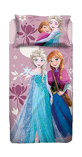 Die Eiskönigin Bettwäsche für Einzelbett, Bettlaken, Spannbettlaken, Kissenbezug, Rosa, Disney, 100% Baumwolle, offizielles Produkt