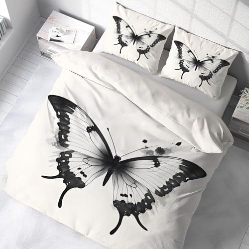 YZQGLHP Bettwäsche Set Schmetterling Muster Kinder Bettbezug mit 2 Kissenbezug 3 teilig 155x220 cm Weiche Atmungsaktive Polyster Kids Betten Set mit Reißverschluss