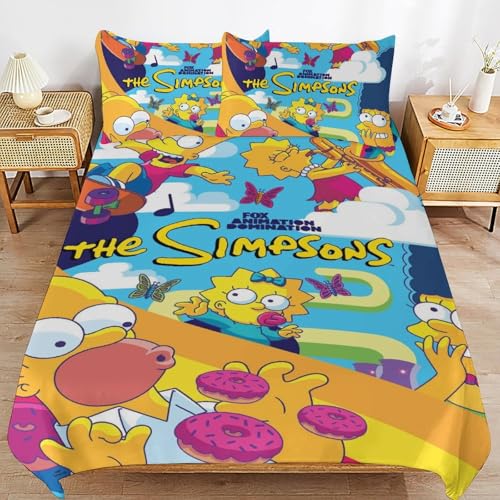 YINGD The Simpsons Bettwäsche-Set, Mikrofaser, 3D-Druck, leicht, 3-teiliges Bettdecken-Set für Kinder, Jungen, Mädchen