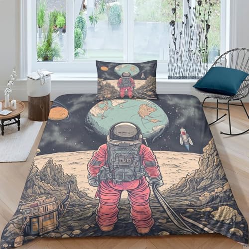 ENYISIYULO Cartoon Astronaut Bettbezug Bettwäsche Kinderbettwäsche Reißverschluss Mit Kissenbezug Betten Set Für Jungen Und Mädchen, Kinder Single?1Tier5x200cm?