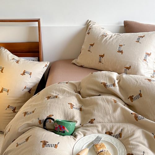Lanqinglv Bettwäsche 155x220 Kinder Dackel Hellbraun Bettwäsche Mädchen Jungen aus Microfaser,ÖKO TEX Bettwäsche Set   Weiche Bettbezug Reißverschluss 1 Kissenbezug 80x80