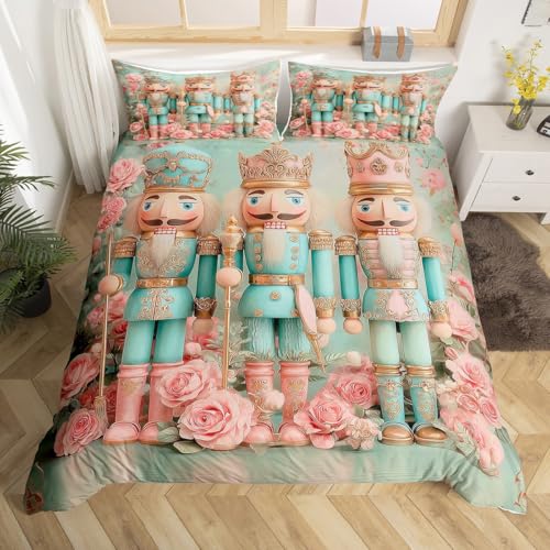  Weihnachten Nussknacker für Teenager,Rosa Rose Bettwäsche 135x200cm Süße Soldaten Blumen Bettwäscheset Cartoon Royal Guard bettset Mikrofaser Wohndekor 2 teilig