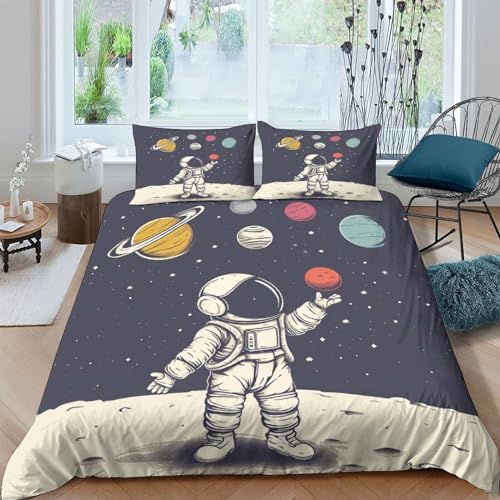 RQATHDUUD Astronaut Bettbezug Bettwäsche Kinderbettwäsche-Set Reißverschluss Mit Kissenbezug Betten Set Für Jungen Und Mädchen, Kinder Double?200x200cm?