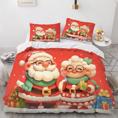 Weihnachtsmann Weihnachtsmann Bettwäsche 135x200 cm mit Reißverschluss 3D Druck Weihnachten Bettbezug 3 teilig flauschig weich Mikrofaser Bettwäsche Set mit 2 Kissenbezug 80x80 cm