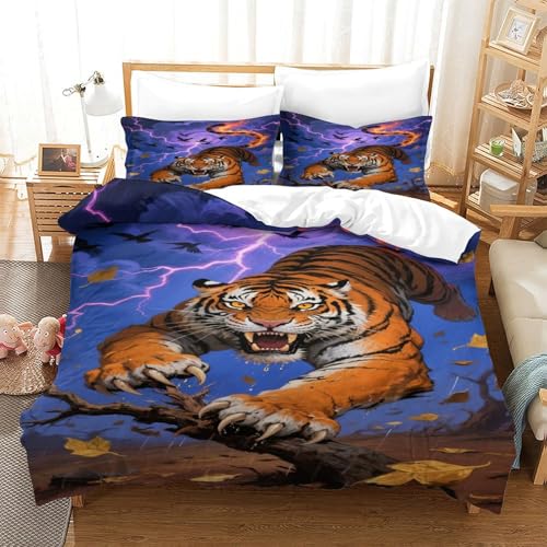 CHUIYUFULAN Tiger Bettbezug Set Bettwäsche-Sets Kinderbettwäsche Reißverschluss Mit Kissenbezügen, Betten Set Für Jugendliche Kinder Schlafzimmer Single?140x200cm?