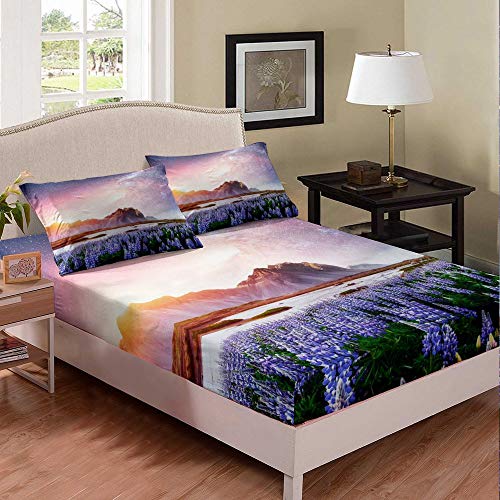 Fliederberg Spannbettlaken 160x200cm Rosen Blume Spannbetttuch für Kinder Jungen Mädchen Flieder Lila Bettbezug-Set Bettwäsche Ultra weich 2St
