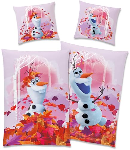 Frozen Die Eiskönigin Kinder-Bettwäsche Olaf Summer 135 x 200 + 80 x 80 cm 100% Baumwolle Biber-Flanell-Qualität Disney ELSA Anna Snowman Sven Kristoff mit Reißverschluss Deutsche Größe