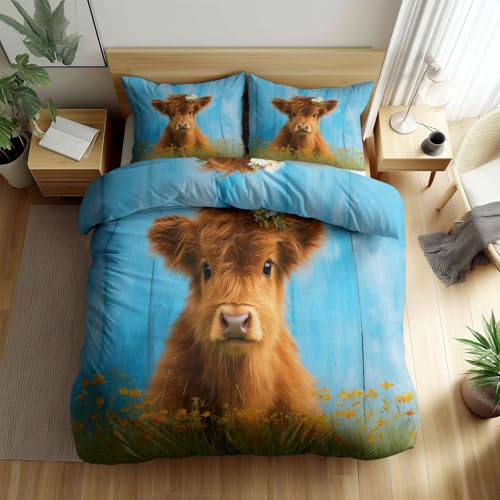 Blau Bettwäsche Landhausstil Highland-Kalb Wildblumen Bedruckte Bettbezug 180 x 200 cm Bettwäsche Set, Pflegeleicht 3-teiliges Gebürstete Mikrofaser Reißverschluss für alle Jahreszeiten Blau Bettwäsche Landhausstil Highland-Kalb Wildblumen Bedruckte Bettbezug 180 x 200 cm Bettwäsche Set, Pflegeleicht 3-teiliges Gebürstete Mikrofaser Reißverschluss für alle Jahreszeiten