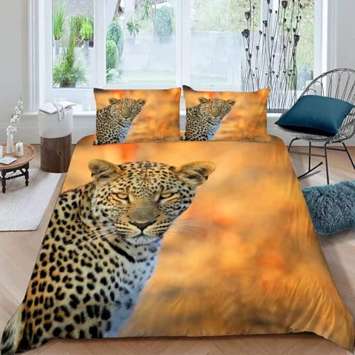 Bettwäsche 135x200 Leopard Bettwäsche-Sets Atmungsaktive Angenehme Bügelfrei Microfaser 3D Bettbezug Orange mit Reißverschluss und 2 Kissenbezüge b.95 Bettwäsche 135x200 Leopard Bettwäsche-Sets Atmungsaktive Angenehme Bügelfrei Microfaser 3D Bettbezug Orange mit Reißverschluss und 2 Kissenbezüge b.95
