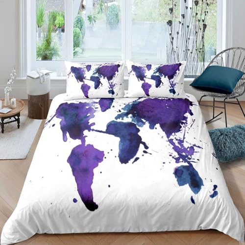 Bettwäsche 220x240 Bunt Bettwäsche Sets Blau-Violette Graffiti Bettenset 3D Druck Weich Microfaser Bettdeckenbezug mit Reißveschluss und 2 Kissenbezug für Jungen Mädchen K.138