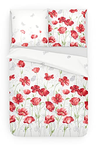 Träumschön Blumen Bettwäsche 135x200 2tlg - Bettwäsche Mohnblumen - Renforce Bettwäsche 135x200 Blumen - Tolle Sommer Bettwäsche Blumen