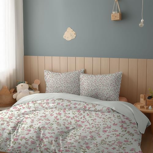 Generisch Luxuriöses 3-teiliges Landhausstil Bettwäsche-Set 155 x 200 cm, Retro Shabby Chic Pflanze Blume Drucken Weichem Bettbezüge, mit Reißverschluss und inklusive Kissenbezügen, für Kinderzimmer