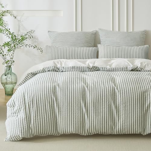 SOULFUL Bettwäsche 200x200 Baumwolle Gestreift, Jacquard Gewaschene Baumwolle Boho Bettwäsche-Sets Premium-Qualität Öko-Tex 100 Zertifiziert-Salbei Grün SOULFUL Bettwäsche 200x200 Baumwolle Gestreift, Jacquard Gewaschene Baumwolle Boho Bettwäsche-Sets Premium-Qualität Öko-Tex 100 Zertifiziert-Salbei Grün