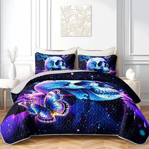3-teiliges Bettwäsche-Set mit Totenkopf-Schmetterlingen , Gothic-Bettwäsche-Set für Kinder und Erwachsene, Schlafzimmer- oder Gästezimmer-Dekor, für alle Jahreszeiten, maschinenwaschbar, Bettdecke mit