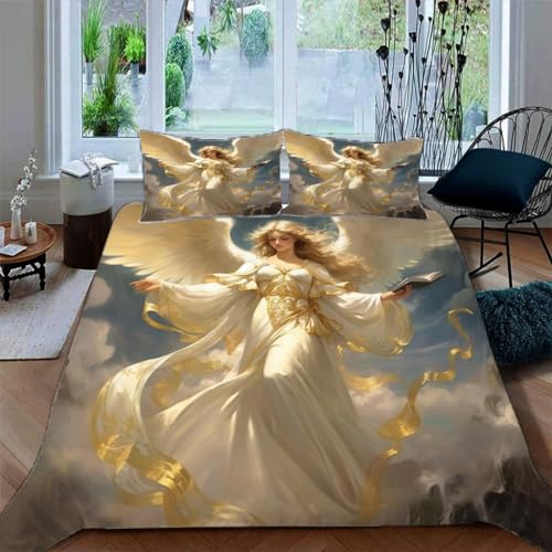 Ruiqieor Bettwäsche 135x200cm,Göttlicher Goldener Engel Motiv Bettwäsche Set 3teilig,1 Bettbezug+2 Kissenbezug 80x80 cm,3D Tier gedruckte Kinder Bettwäsche?#3?