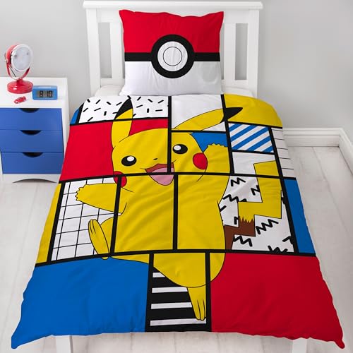 Character World Pokemon Bettwäsche Set Pikachu 135x200 cm + 80x80 cm Deutsche Größe 100% Baumwolle 2 teilig für Jugendliche Kinder