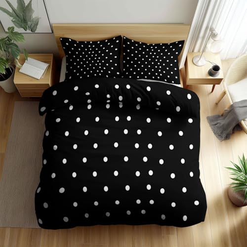 XCQHZYQ Schwarz Kinderbettwäsche 135x200 cm, Geometrisch Punkte 2 Teilig Bettwäsche Bettbezug Set Microfaser Bettbezüge für Jungen Mädchen, mit Kopfkissenbezug 80x80 cm