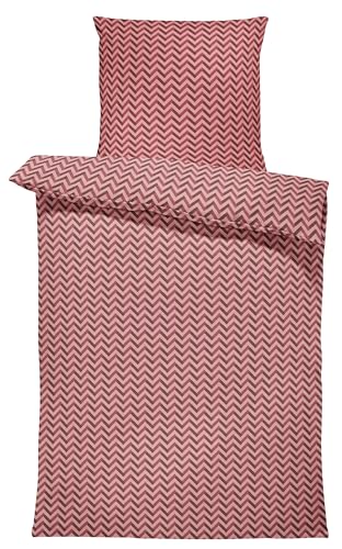 one-home Jersey Bettwäsche kuschelig Weiche Baumwolle Bettbezüge mit Reißverschluss, Größe:135x200 cm, Farbe:Zickzack rot