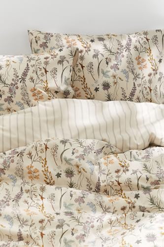 Freyamy Blumen Bettwäsche 155x220 2tlg, Aesthetic Botanisches, Wende Bettwäsche-Set aus Gewaschener Mikrofaser, Bunt Floral Design, 1 Bettbezug mit Reißversschluss und 1 Kissenbezug 80x80cm