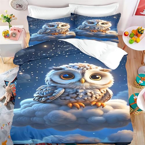 SMchwbc Eule Bettwäsche 135x200 Bettbezug für Mädchen Jungen Weiche Mikrofaser Bettwäsche Set Mit Reißverschluss