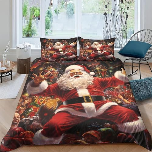 3D Gedruckter Weihnachten Für Kinder Mädchen Jungen Bettbezug Set Bettwäschegarnitur Reissverschluss Bettwäsche Und 2 Kissenbezüge Weich Microfaser 3 Teilig - Hypoallergene 135X200 cm -68942674264059