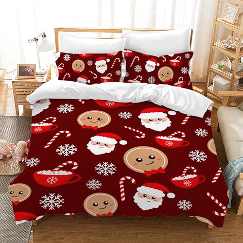 Weihnachts Bettwäsche 135x200,Cartoon Weihnachtsmann Bettbezug Set,Weiche Bequem Mikrofaser Bettwäsche Weihnachtsbettwäschee, Für Weihnachten Geschenk Kinder Teenager (Rote Schneeflocken, 135x200cm)