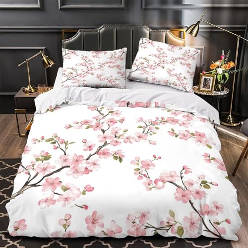 VOXYTMLWG Pink Dahlia Bloom 3D Druck Bettwäsche-Set 3 Stück Zip Verschluss Garden Blütenmuster Bettdeckenbezug Bequem mit Kopfkissenbezug for Jungen,Teenager,Männer,J ugendliche Single?135x200cm?