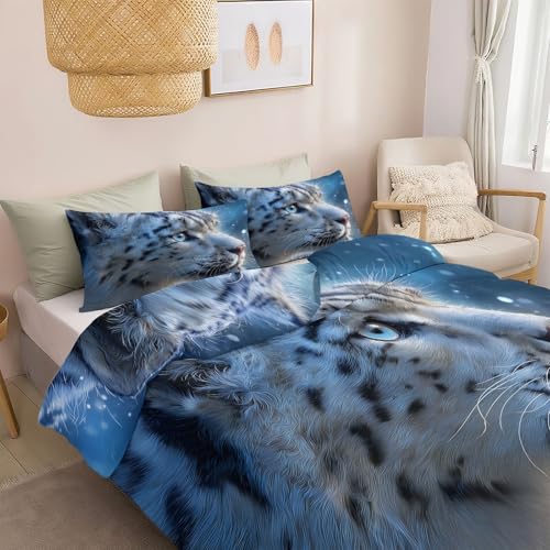 Srigzcaly Bettwäsche 240 x 220 cm Hellblau Bettgarnitur, Wende Bettwäsche Sets Microfaser Bettbezug mit Kissenbezug - Bügelfrei & Knitterfrei Fantasie Tier Traum Schneeleopard Deckenbezug Srigzcaly Bettwäsche 240 x 220 cm Hellblau Bettgarnitur, Wende Bettwäsche Sets Microfaser Bettbezug mit Kissenbezug - Bügelfrei & Knitterfrei Fantasie Tier Traum Schneeleopard Deckenbezug