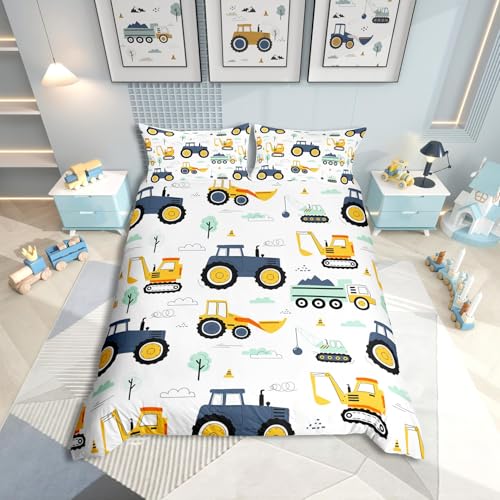 ZZTBQ Baufahrzeuge Kinderbettwäsche Kleinkinder Bettwäsche Babybett Set Bettbezug 100x135 cm Cartoon-Ausrüstung Bettbezug 100 x 135 cm, Kopfkissenbezug 40 x 60 cm, Lastwagen, Bagger Mikrofaser