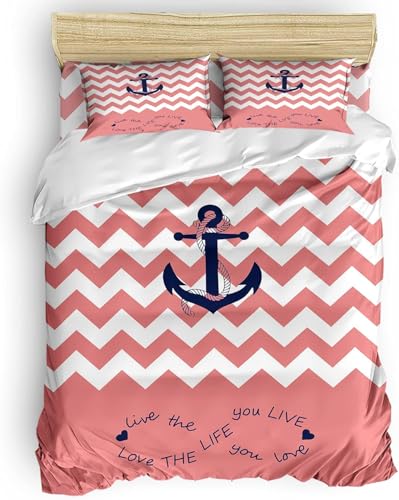LUYAPOND Rosa Streifen Bettwäsche 140x200 Anker Bettbezug 3 Teilig, Weich Atmungsaktiv Mikrofaser Bettbezüge mit Reißverschluss und 2 Kissenbezüge 80x80 cm
