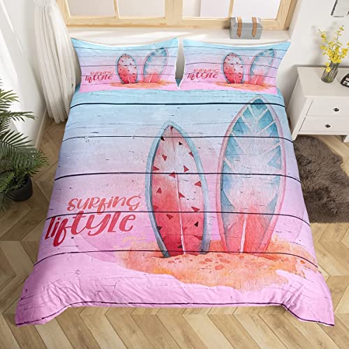 Sezhiqeu Surfbrett Bettwäsche 140x200, 3D Muster Super Weich Mikrofaser Bettwäsche Set Maritimes Thema Bettbezug + 2 Kissenbezug 80x80 cm Reißverschluss F 398