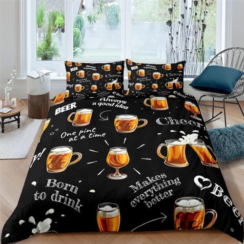 Pechiwuo Bettwäsche 135x200 Bier Bettwäsche-Set Winter Weiche GebüRstet Mikrofaser Bettzeug Set 3D Bier Kinderbettbezug 135x200 cm + 2 Kissenbezug 80x80 cm,C72