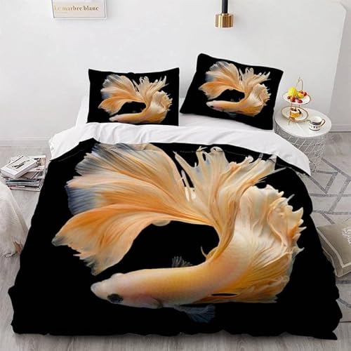 EXSANLIEAY Bettwäsche 135x200 Kampffische Bettbezug 135x200 Fisch Bettwäsche-Sets Weich Mikrofaser mit Reißverschluss und 2 Kissenbezüge 80x80 cm für Jungen und Mädchen