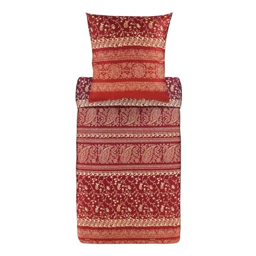 Bassetti Brenta Bettwäsche + 1 Kissenhülle aus 100% Baumwollsatin in der Farbe Rubinrot R1, Maße: 155x220 + 1 K 80x80 cm - 9325842