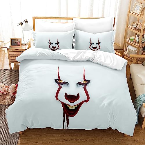 Ste-X Bettbezug Aus ägyptischer Baumwolle Mit Fadenstärke 120, Pennywise-Bettwäscheset Mit Kissenbezügen, Maschinenwaschbar, Metallreißverschluss (135x200cm,IT 02)