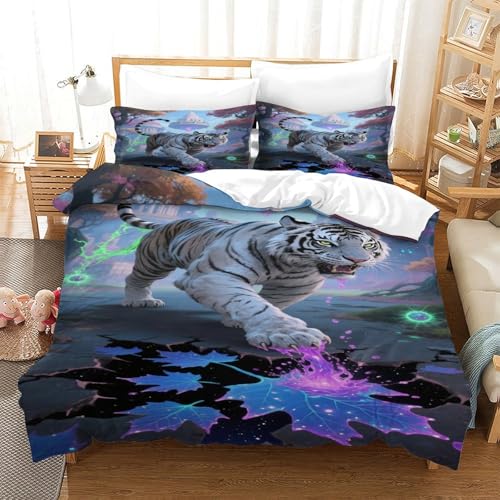 CHUIYUFULAN Tiger Bettbezug Set Bettwäsche-Sets Kinderbettwäsche-Set Reißverschluss Mit Kissenbezug, Betten Set Für Jugendliche Kinder Schlafzimmer Single?140x200cm?