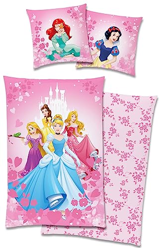 Disney's Princess Prinzessinen Bettwäsche, 80 x 80 cm 135 x 200 cm, 100 % Baumwolle Renforce mit Reißverschluss