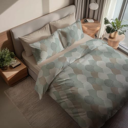 DILIOS Premium Bettwäsche 135x200 4-teilig Bettbezug - Bettwäsche-Sets 135x200 cm mit 2X Kissenbezug 80x80 cm, 2X Bettbezug, Atmungsaktive Baumwolle mit Reißverschluss,Set Grün, Beige, Weiß