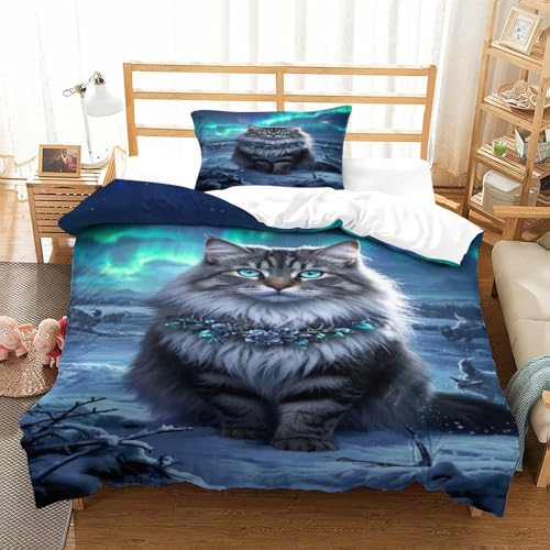 VYIPAXTOR Norwegian Forest Katze Bettbezug Bettwäsche-Sets Kinderbettwäsche-Set Reißverschluss Mit Kissenbezügen Betten Set Für Jungen Und Mädchen, Kinder Single?135x200cm?