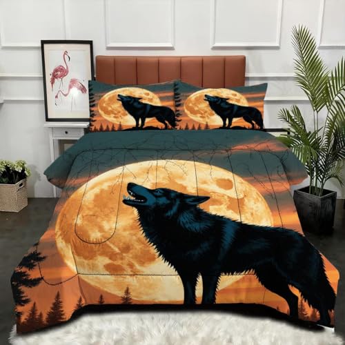 Gumntun Bettdecke 200×200 cm Rose Frau Wolf, Geruchlose Mikrofaser Füllung Bettwäsche, Ganzjahres Flauschig Maschinenwaschbar Steppdecke für Erwachsene mit 2 Kissenbezüge_B5909