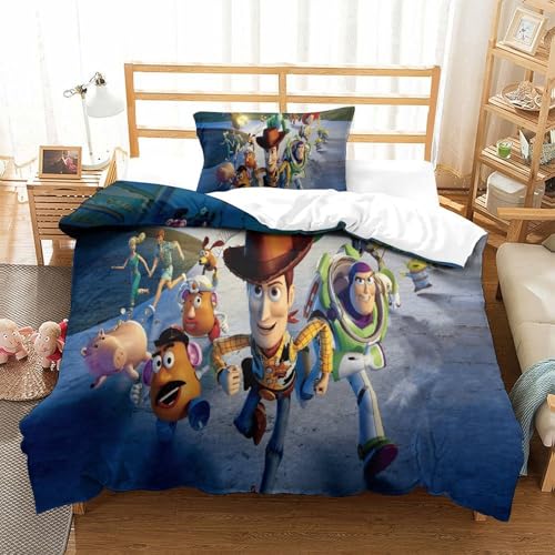 QRWEW Toy Story Bettbezug Set Bettwäsche Set Kinderbettwäsche Reißverschluss Mit Kissenbezügen Betten Set Für Jungen Und Mädchen, Kinder Single?135x200cm?