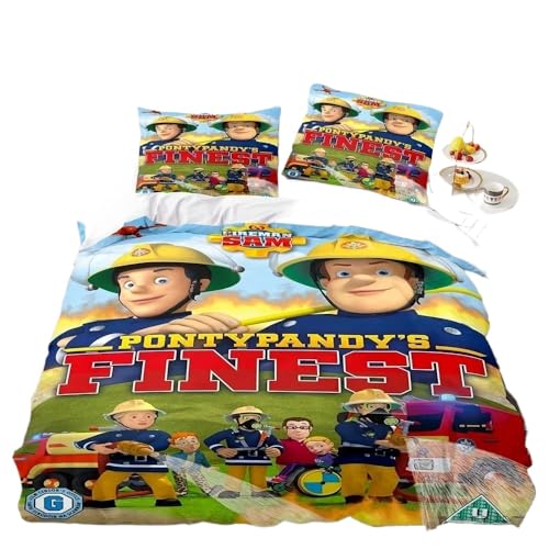 GOUVKEY Cartoon-bedrucktes Feuerwehrmann-Bettwäsche set „Feuerwehrmann Sam“ HD-Bettbezug Bettwäsche für Kinder Bettwäsche-Sets Schlafzimmerdekoration (155x220cm+80x80c,10)