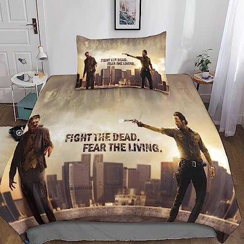YINGD The Walking Dead Bettwäsche-Set, Bettbezug und Kissenbezüge, 3D-Mikrofaser mit Reißverschluss, 2-teilig, geeignet für Jungen und Mädchen, Einzelbett, 140 x 200 cm