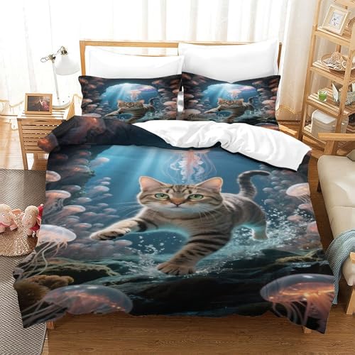 CHUIYUFULAN Manx-Katze Bettbezug Bettwäsche Set Kinderbettwäsche Reißverschluss Mit Kissenbezügen, Betten Set Für Jugendliche Kinder Schlafzimmer Single?140x200cm?
