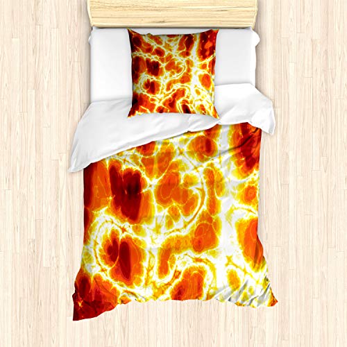 ABAKUHAUS Orange Bettbezug Set für Einzelbetten, Hot Lava Brennen Feuer, Milbensicher Allergiker geeignet mit Kissenbezug, Orange Gelb