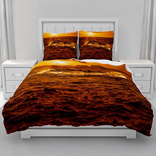 Morbuy 3D Delfin Bettwäsche-Set Bettwäsche Set für Erwachsene Kinder, Mikrofaser Bettwäsche + Kissenbezug 80x80cm, Weiche Bettbezug Set mit Reißverschluss (200x200cm,Twilight Dolphin)