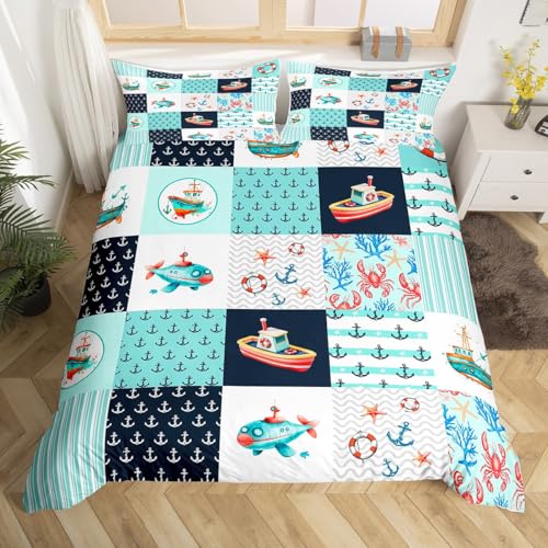 Homewish Themen Bettbezug 135x200 für Kinder Erwachsene,Anker U-Boot Bettwäsche Set Schlafzimmer Dekor,Hummer Tröster Bezug,Vintage Patchwork Bett Set mit 1 Kissenbezug für Schlafzimmer